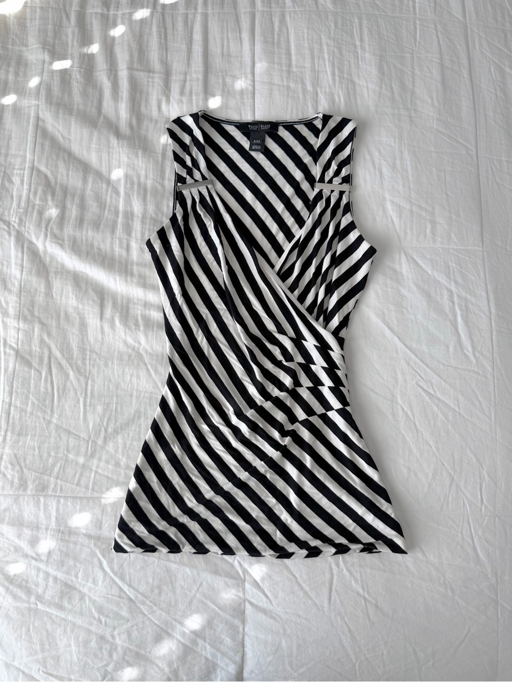 White House Black Market Black and White Striped Faux Wrap Top Size XXS